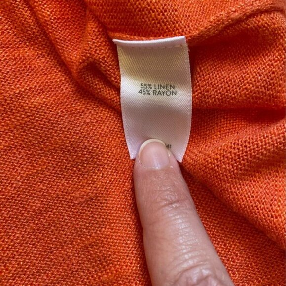 J Jill NWT "Zinnia" Tangerine Orange Linen Blend Cold Shoulder Sweater Size S - Picture 6 of 6